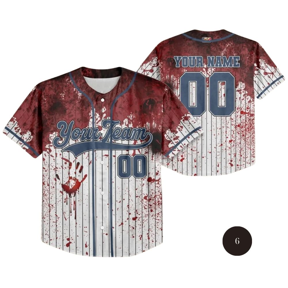 Custom Blood Stain Black Halloween Baseball Jersey