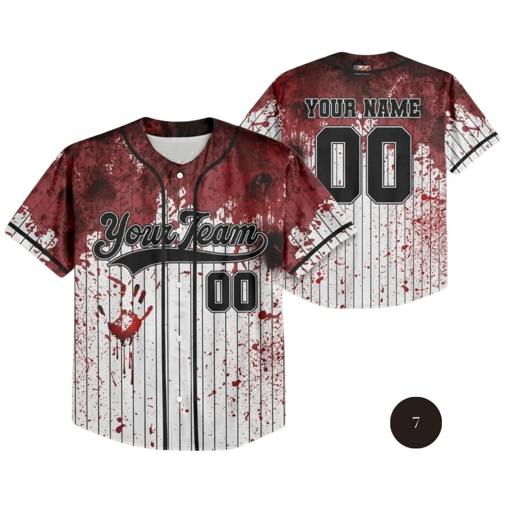 Custom Blood Stain Black Halloween Baseball Jersey