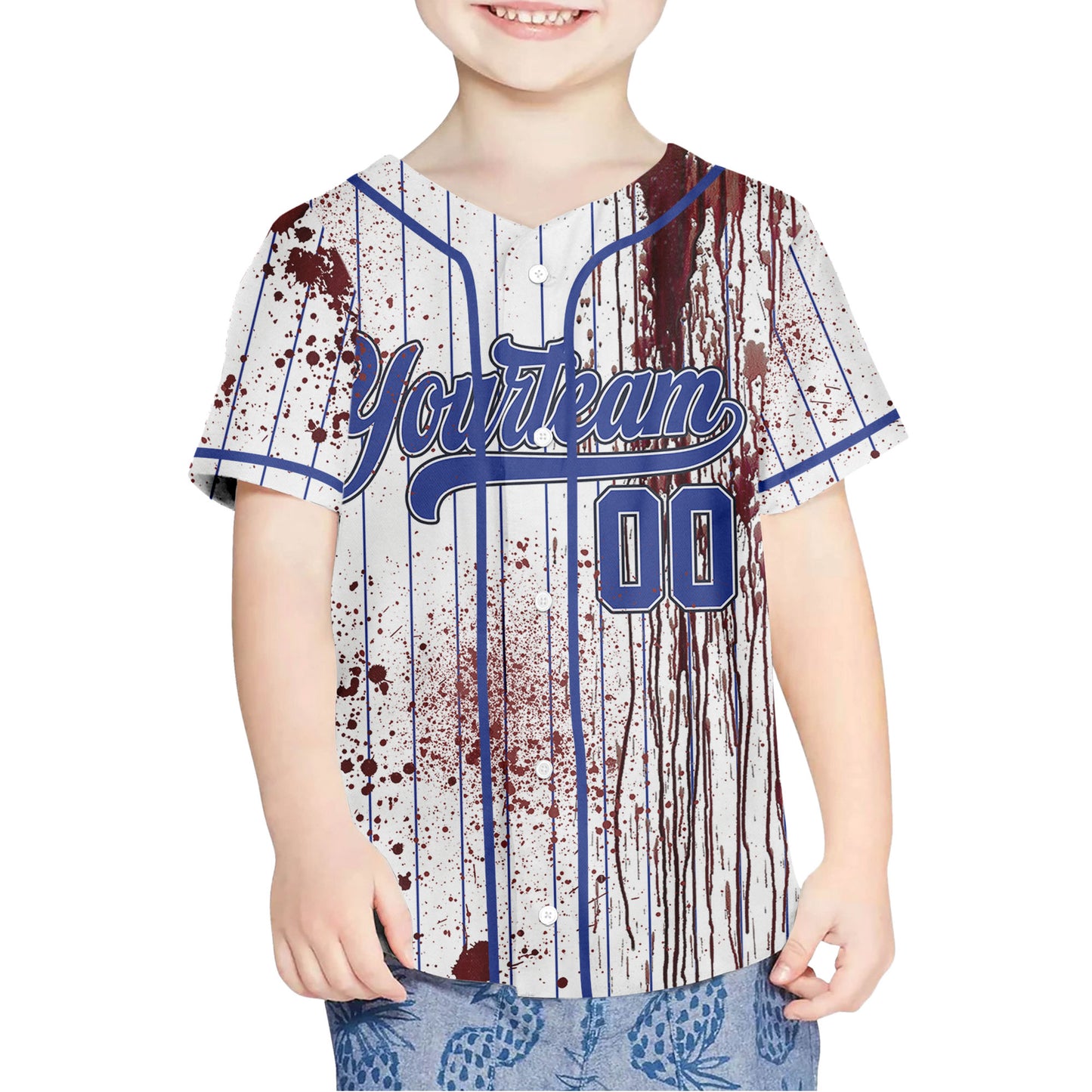 Custom Halloween Basic Hunter Royal Blue Baseball Jersey Zombies Cosplay
