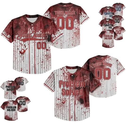 Custom Blood Stain Black Halloween Baseball Jersey