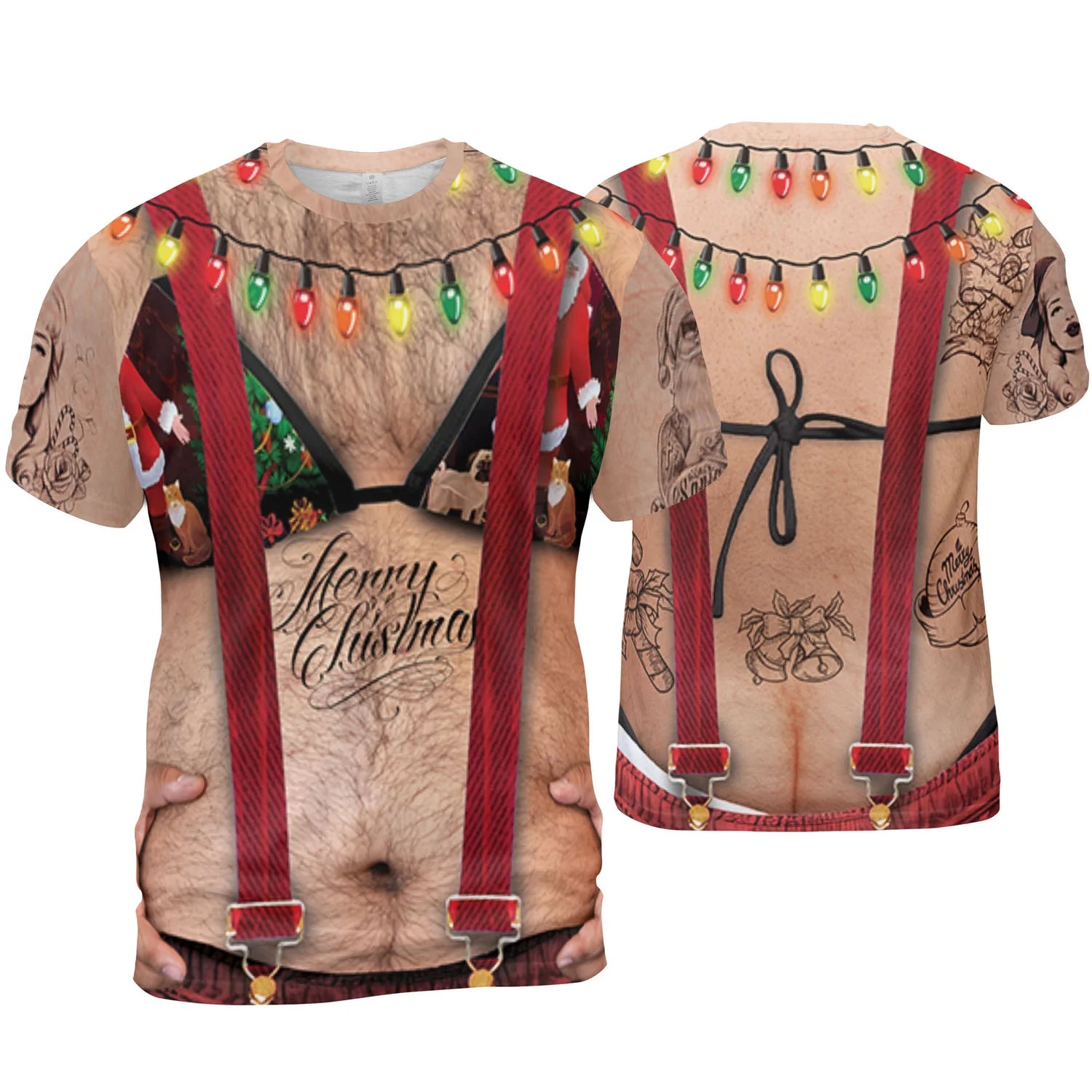 Costume Ugly Hairy Fat Santa Funny Shirt Cosplay