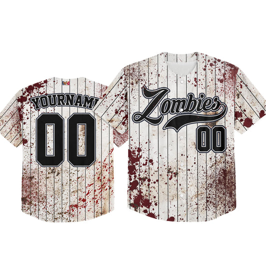 Custom Halloween Simple Black Baseball Jersey Zombies Cosplay