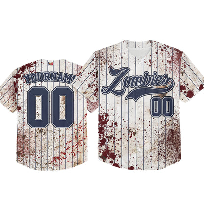 Custom Halloween Simple Navy Baseball Jersey Zombies Cosplay