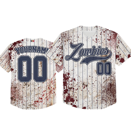 Custom Halloween Simple Navy Baseball Jersey Zombies Cosplay