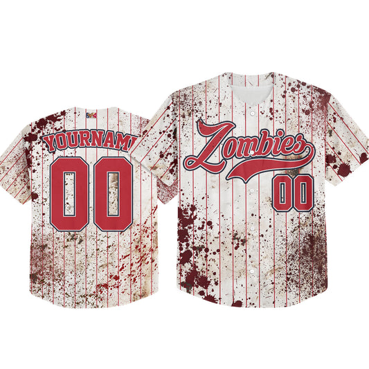 Custom Halloween Simple Red Baseball Jersey Zombies Cosplay