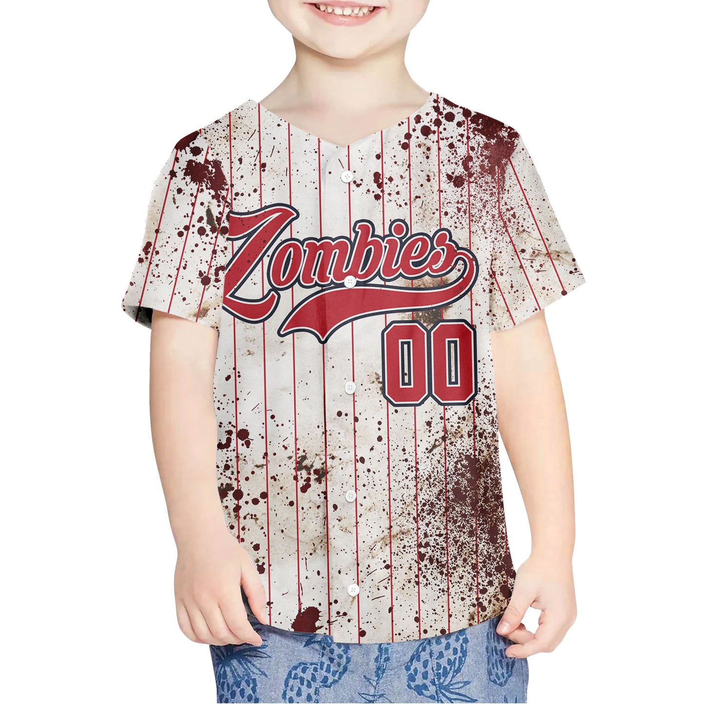 Custom Halloween Simple Red Baseball Jersey Zombies Cosplay