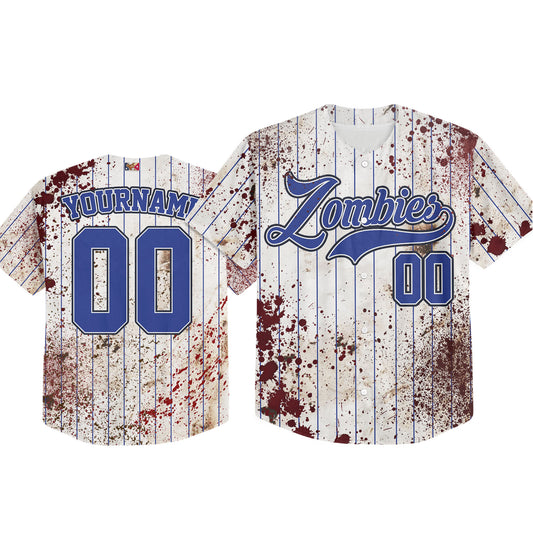Custom Halloween Simple Royal Blue Baseball Jersey Zombies Cosplay