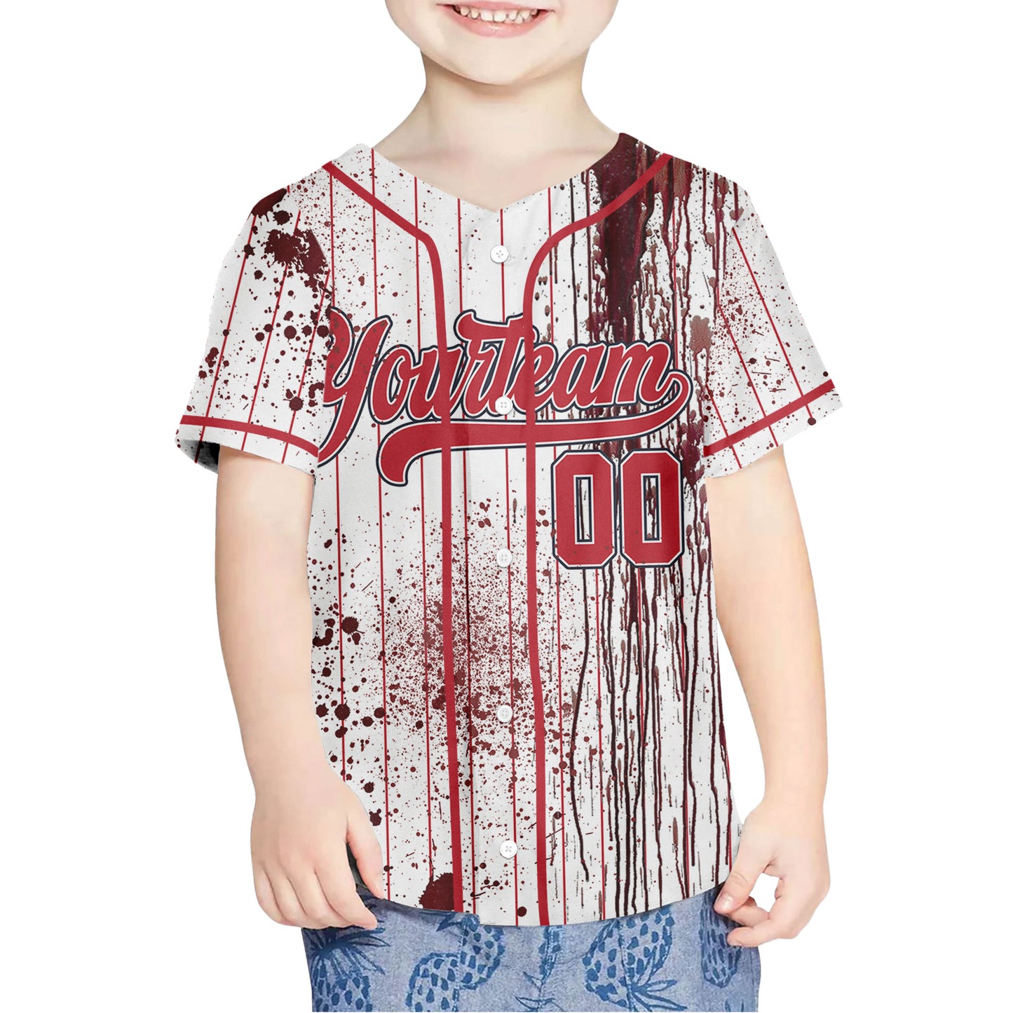 Custom Halloween Basic Hunter Red Baseball Jersey Zombies Cosplay